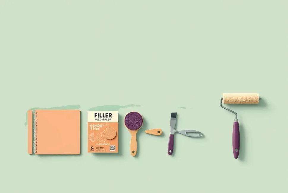 Outils de peinture disposés dans l'ordre des étapes du chantier